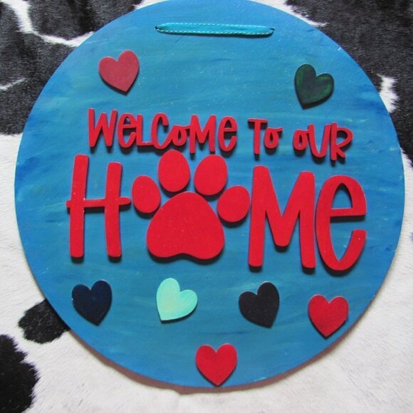 HAND PAINTED WELCOME SIGNS ANIMAL THEMED WITH PAW - Picture 1 of 2